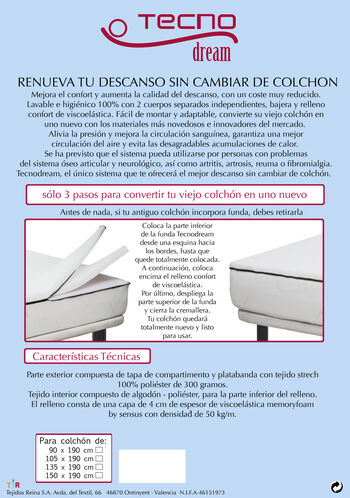 FUNDA COLCHON VISCOELASTICA TECNODREAM --
